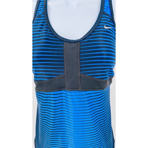 Nike Ladies Dri-Fit Stripe Racerback Tank Blue and Back Size Small Built in Bra - Picture 2 of 9